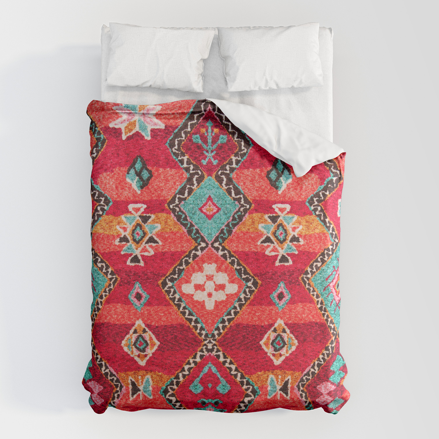 Red Oriental Traditional Vintage Berber, Moroccan Style Duvet Cover