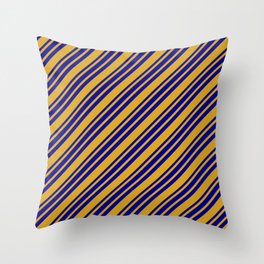 [ Thumbnail: Goldenrod and Dark Blue Colored Lined Pattern Throw Pillow ]