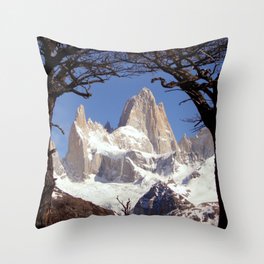 Argentina Photography - Huge Snowy Mountains Seen From Between Two Trees Throw Pillow