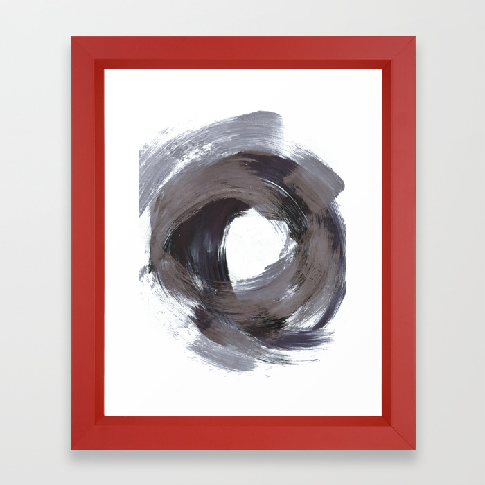 Circular Gestural Brushstroke Grey Abstract Painting Framed Art