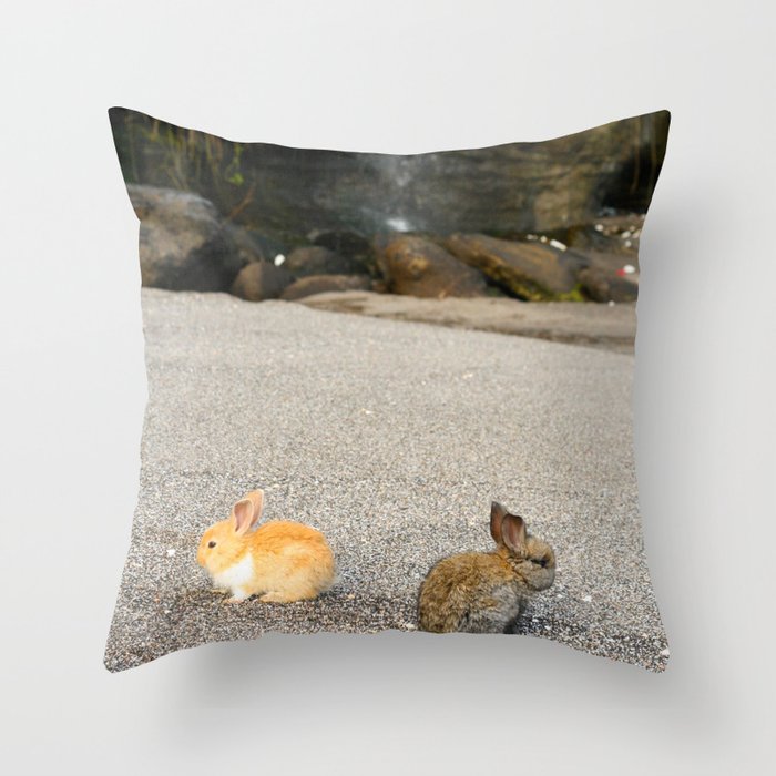 Rabbits Travelling Throw Pillow