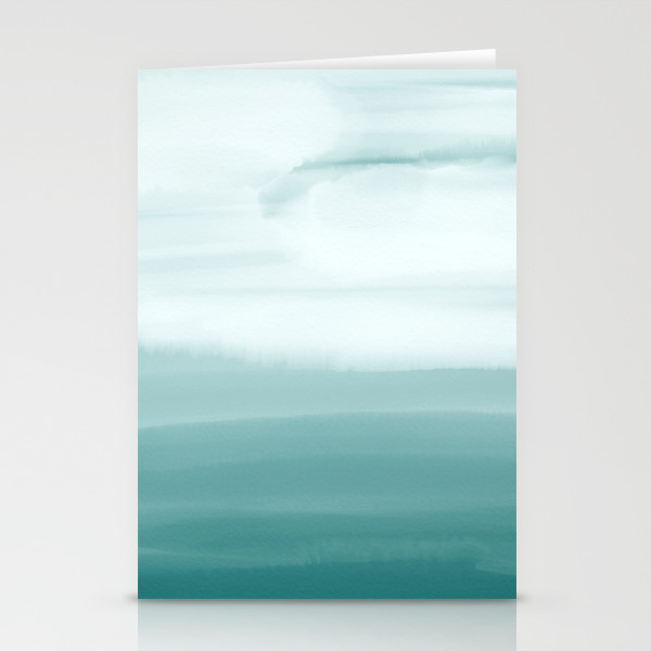 Ocean Sky Surf Waves Teal Blue Green Water Clouds Watercolor Painting Beach Bathroom Decor Stationery Cards By Palmtreeprints Society6
