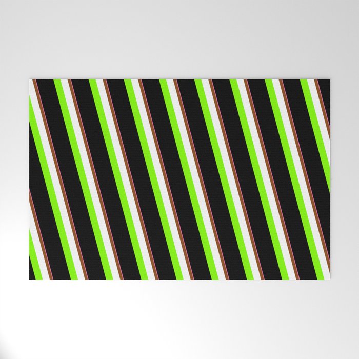 Eyecatching Hot Pink, Brown, White, Chartreuse & Black Colored Pattern of Stripes Welcome Mat