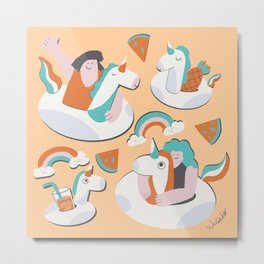 Amusing unicorn float Metal Print