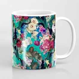 Flowers in a diamond floral pattern, decorative modern design, blue turquoise flowers repeat pattern Coffee Mug