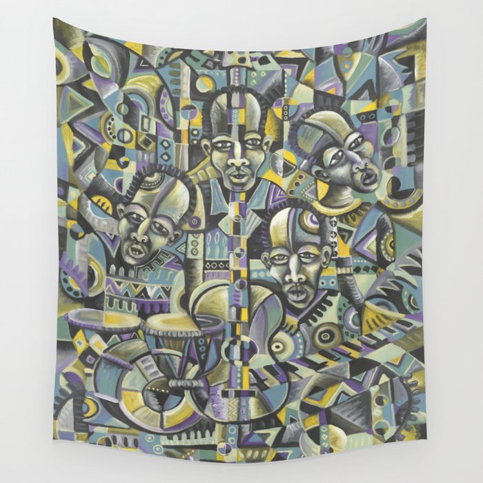 The Blues Band painting from Cameroon Africa Wall Tapestry