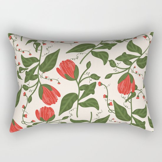 Red Bright Floral Pattern Rectangular Pillow