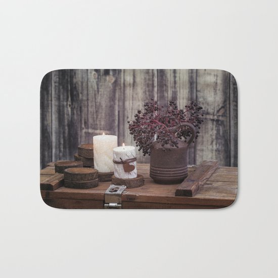 Autumn Still Life with berries and candles Bath Mat