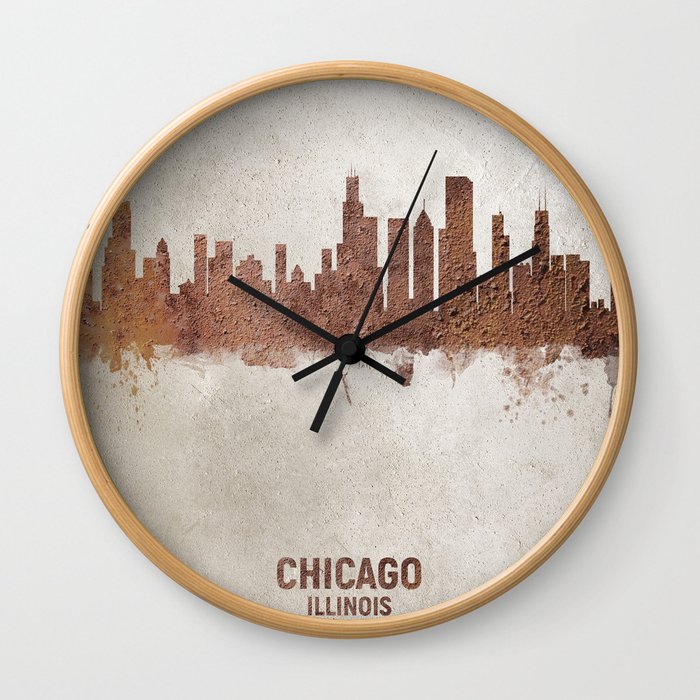 Chicago Illinois Rust Skyline Wall Clock