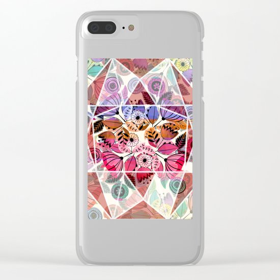 Pink and indigo flower pattern Clear iPhone Case