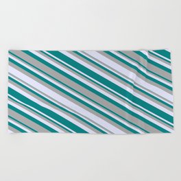 [ Thumbnail: Dark Grey, Lavender, and Teal Colored Stripes Pattern Beach Towel ]