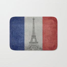 Eiffel tower with French flag Bath Mat | Eiffel, Paris, Graphicdesign, Toureiffel, Franceflag, Black and White, Rerto, Tower, Grungy, Postcard 