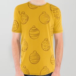 Christmas Pattern Yellow Retro Bauble All Over Graphic Tee