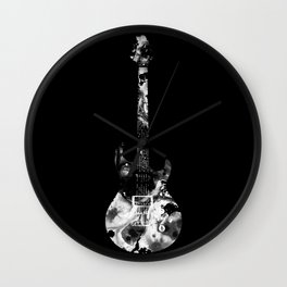 Black And White Electric Bass Guitar by Sharon Cummings Wall Clock