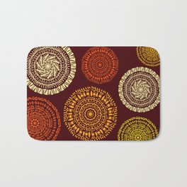 African Round Ethnic Mandala Tribal Design Bath Mat | Hippy, Hippie, Pattern, Boho, Odd, Native, Vintage, Brown, African, Antique 