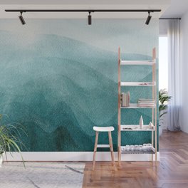 Sunrise in the mountains, dawn, teal, abstract watercolor Wall Mural