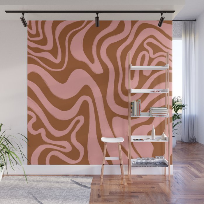70s Retro Liquid Swirl in Burnt Orange + Pink Wall Mural