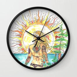The Sun Tarot Card Bohemian Ocean Goddess Risa Painting Wall Clock