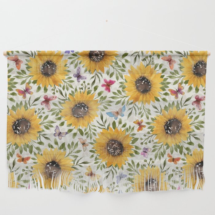 Watercolor Sunflowers and Butterflies | Golden Summer Floral Wall Hanging