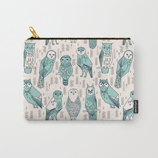 Parliament of Owls - Pale Turquoise by Andrea Lauren Carry-All Pouch