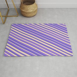 [ Thumbnail: Purple, Slate Blue, and Tan Colored Striped Pattern Rug ]