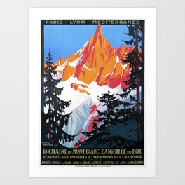 Mont Blanc and L' Aiguille du Midi Mountains, 1924 Roger Broders Vintage Travel Poster Art Print