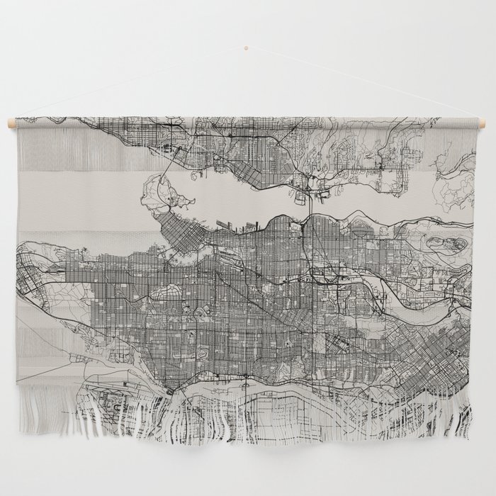Canada, Vancouver - Black & White Aesthetic City Map Wall Hanging