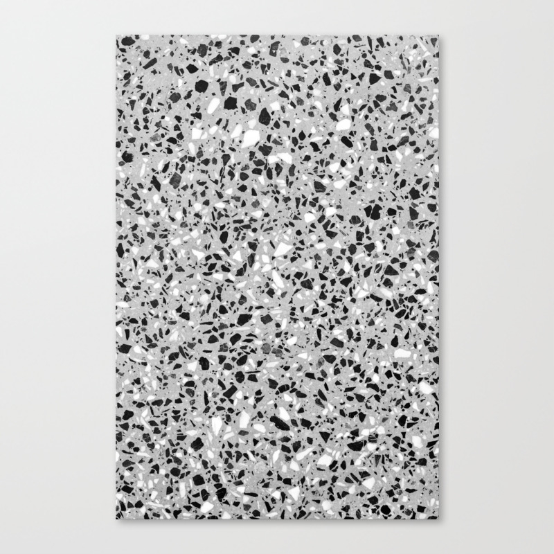 Black White Grey Monochrome Terrazzo Pattern Stone Speckles Effect Canvas Print