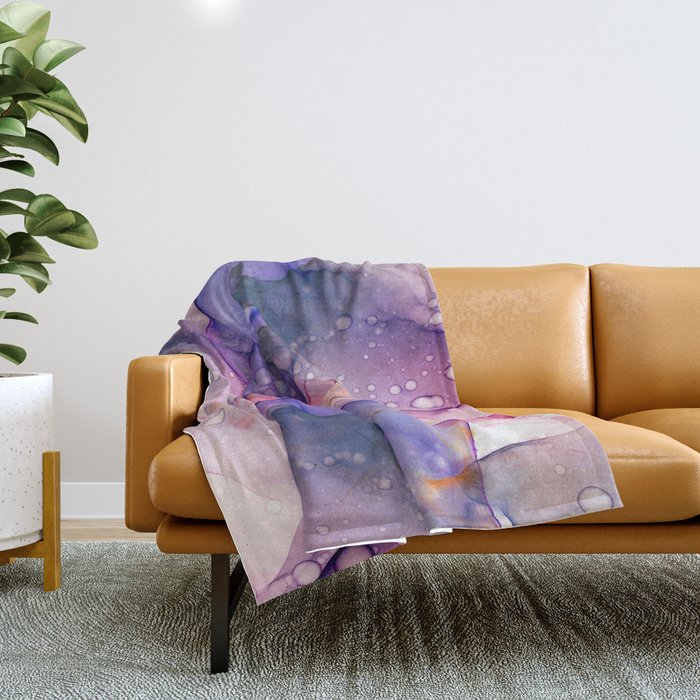 Dark Purple and Grey Flowing Abstract Painting Throw Blanket