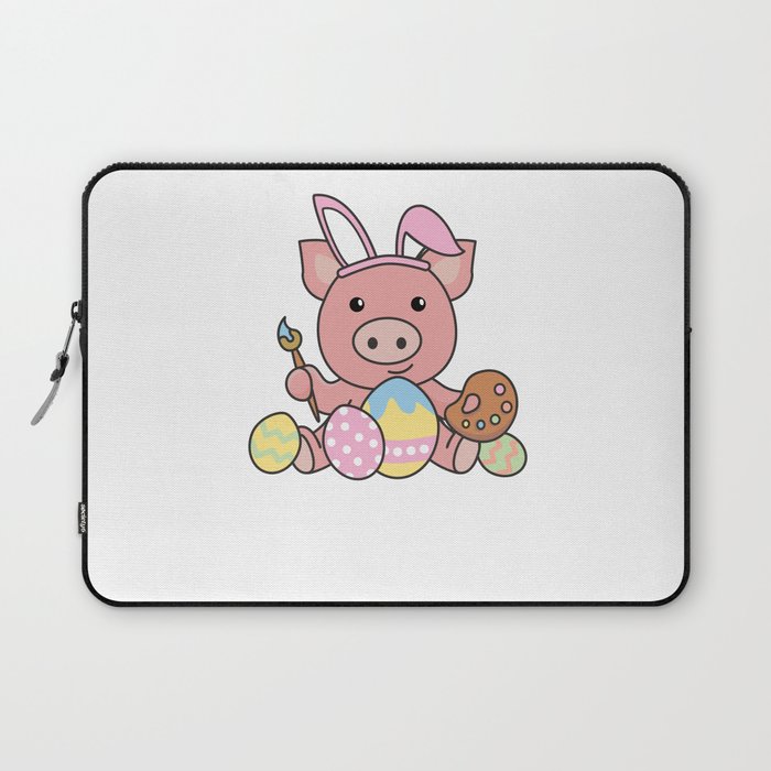 Cute Pig Easter With Easter Eggs As Easter Bunny Laptop Sleeve