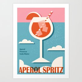 Aperol Spritz recipe, Cocktail, Retro 70s, Aesthetic art, Alcohol poster, Exhibition print, Mid century modern Art Print