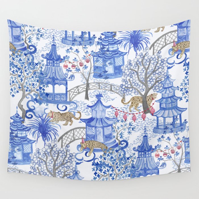 Party Leopards in the Pagoda Forest Wall Tapestry