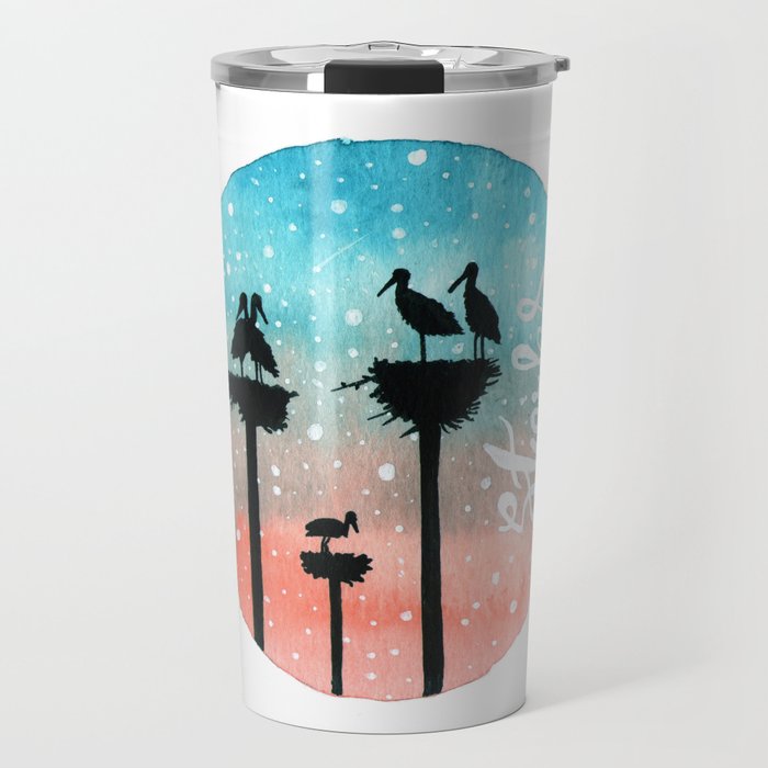 Storks Watercolor Travel Mug