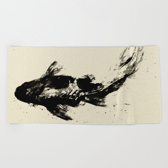 Black Koi Beach Towel