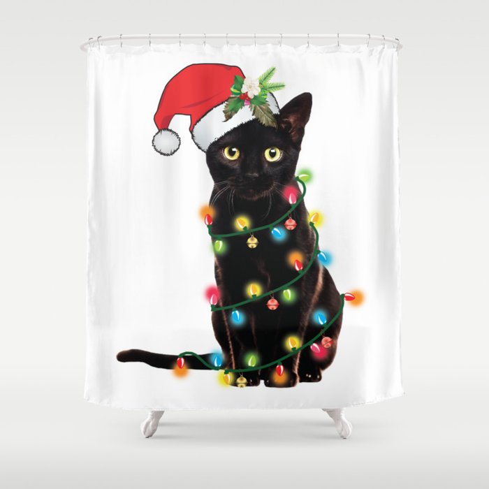 Santa Graphic Shower Curtain, Black Santa Shower Curtain