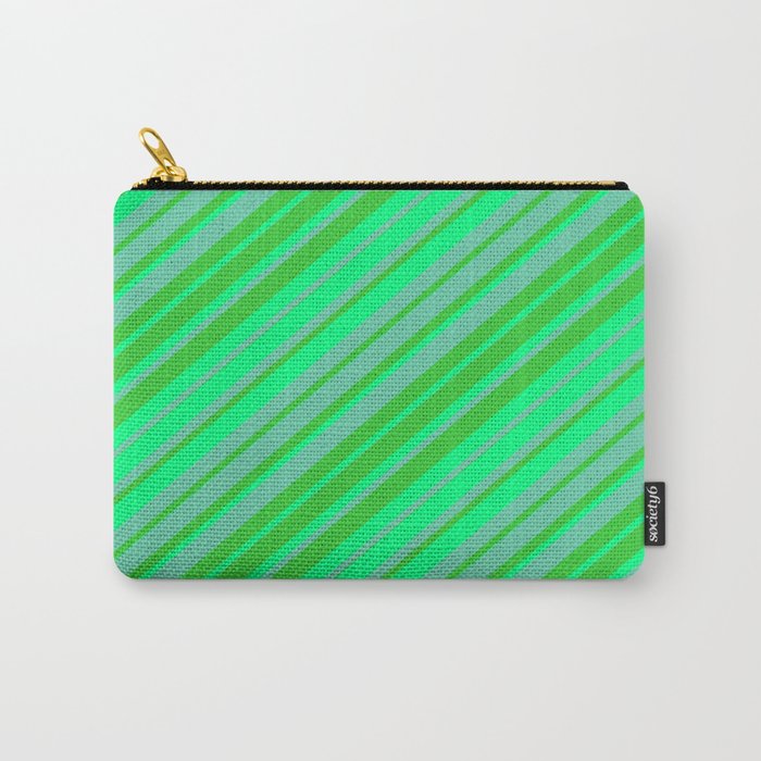 Aquamarine, Lime Green & Green Colored Striped/Lined Pattern Carry-All Pouch