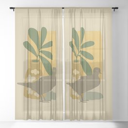 Tan Beige Dove with Leaves and Flowers  Sheer Curtain