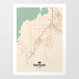 Payson, Utah, United States - Vintage City Map Art Print