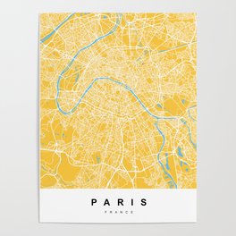 Paris, France Map | Yellow & Blue | More Colors, Review My Collections Poster