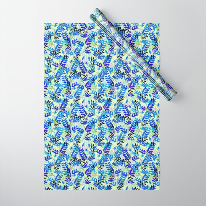 Blue Leaf Party Wrapping Paper