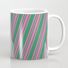 [ Thumbnail: Sea Green and Hot Pink Colored Lines/Stripes Pattern Coffee Mug ]