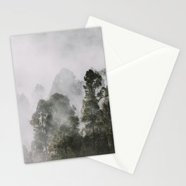 Tall forest trees above the morning mist Stationery Card