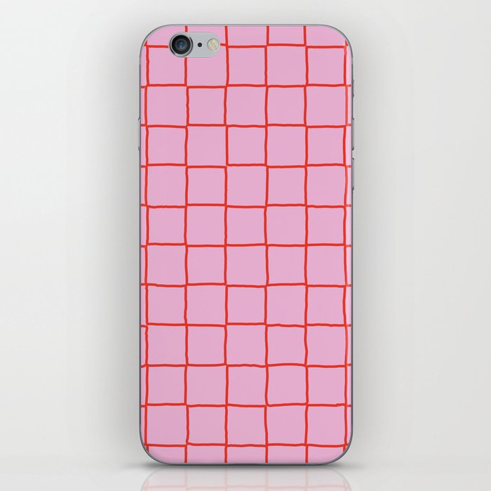 Retro Pink + Red Tiles Checker Plaid iPhone Skin