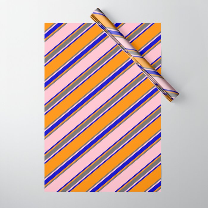 Pink, Blue, Dark Orange, and Dim Gray Colored Pattern of Stripes Wrapping Paper