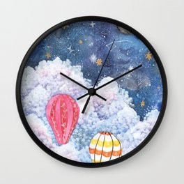 Rise Above | Night Sky Hot Air Balloon Illustration | Watercolor | Galaxy Wall Clock