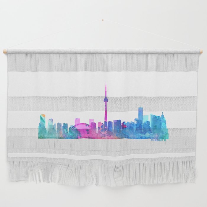 Toronto Skyline Watercolor Blue Orange Pink Purple Green Cityscape Toronto Canada City Skyline Wall Hanging
