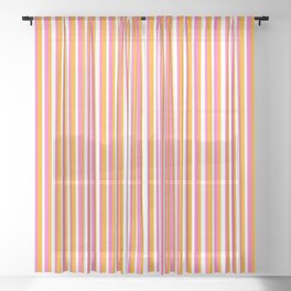 [ Thumbnail: Orange, Hot Pink, and White Colored Striped Pattern Sheer Curtain ]