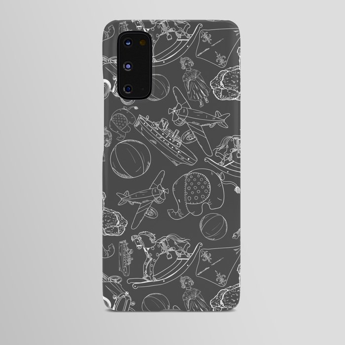 Dark Grey and White Toys Outline Pattern Android Case