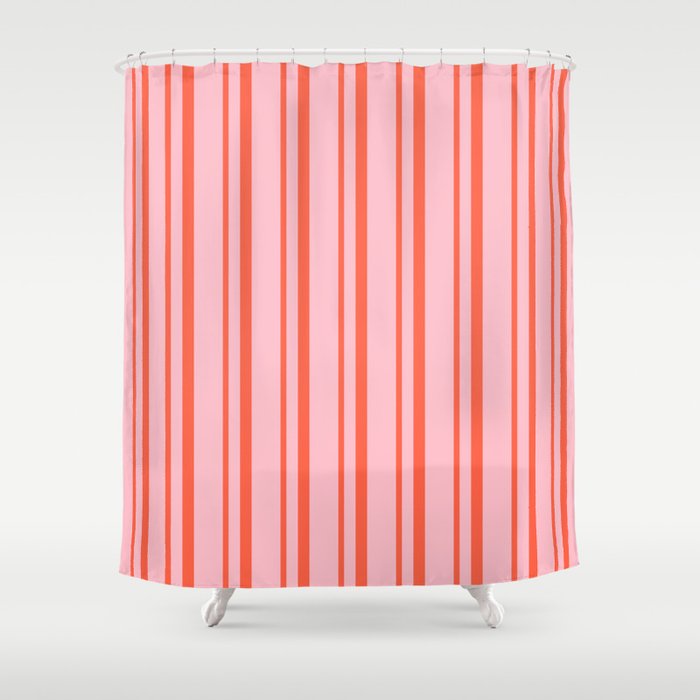Pink and Red Colored Pattern of Stripes Shower Curtain
