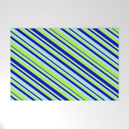 [ Thumbnail: Turquoise, Light Green, and Blue Colored Stripes Pattern Welcome Mat ]